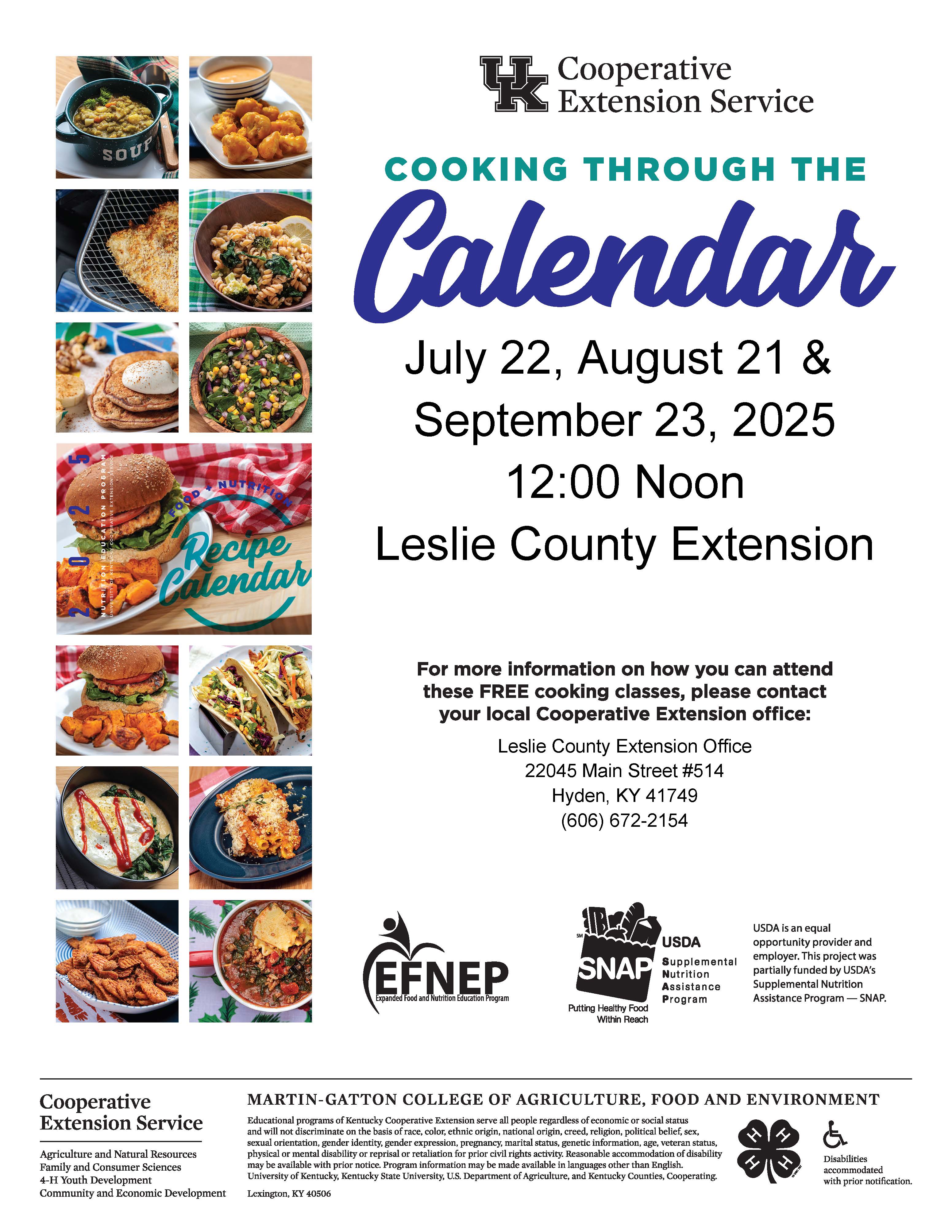 Pictures of food with dates of Cooking Through the Calendar Event